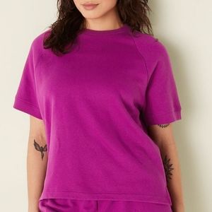 Fleece cropped short sleeve crewneck sweatshirt